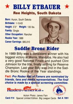 1991 Rodeo America Set A #14 Billy Etbauer Back